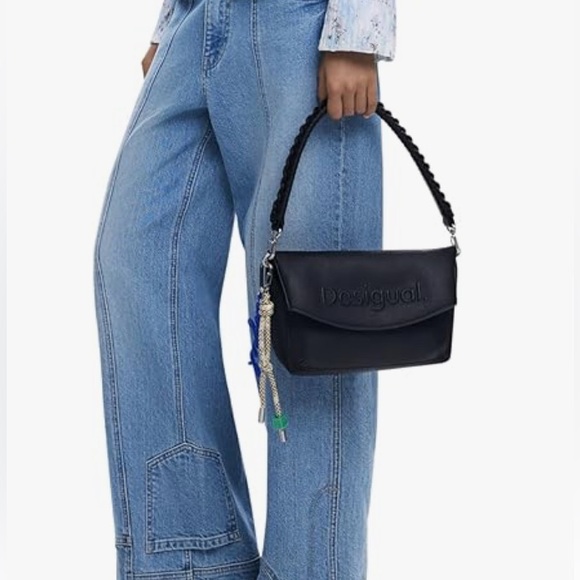 Desigual soft Black Faux Leather Front Flap Logo Shoulder Bag - Picture 9 of 9